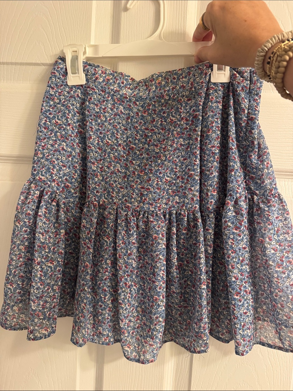 vestique Blue Floral Ruffle Mini Skirt